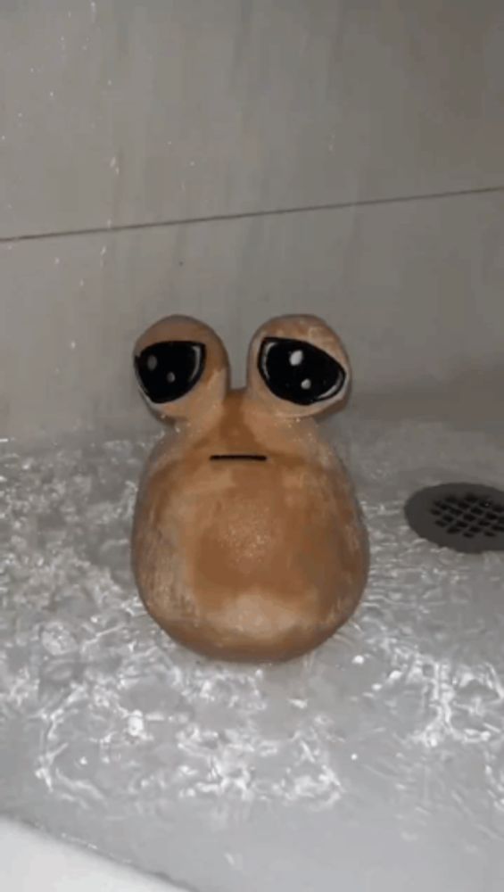 a stuffed frog is floating in a bathtub with water .