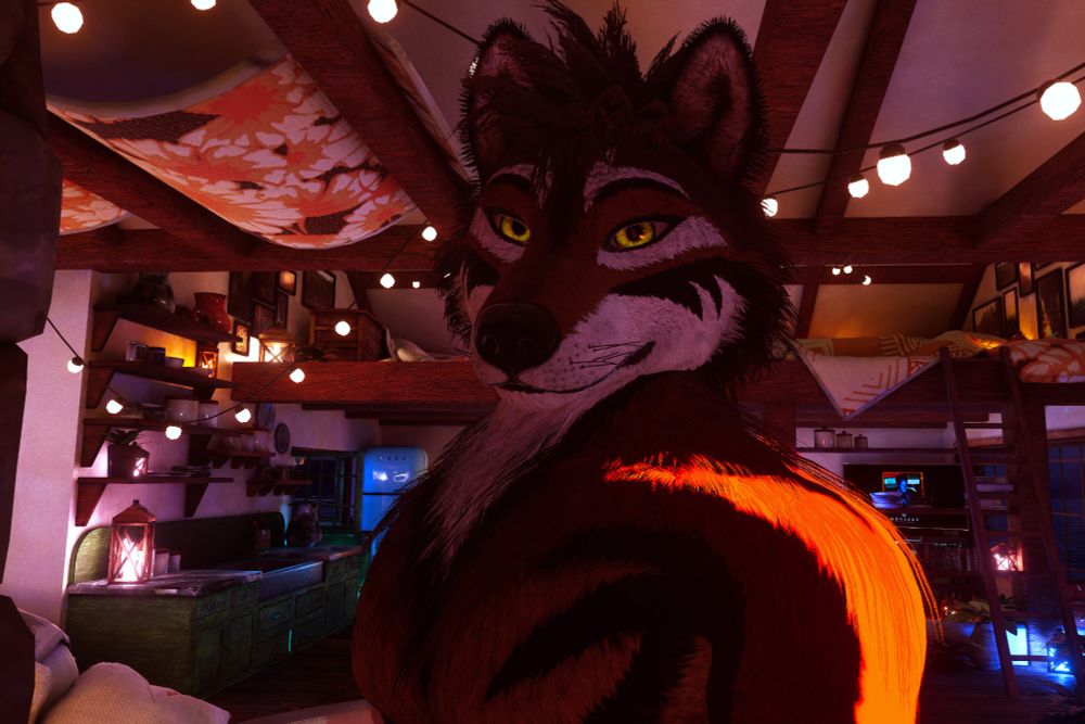 Handsome anthropomorphic wolf looking into the camera