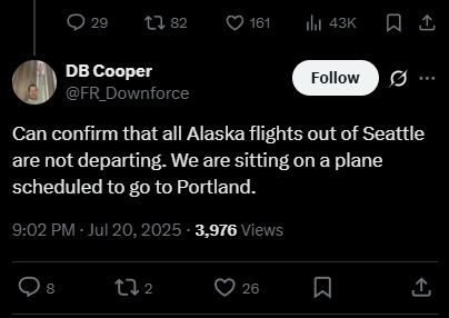A close up of the same tweet, showing DB Cooper's name and the reply.