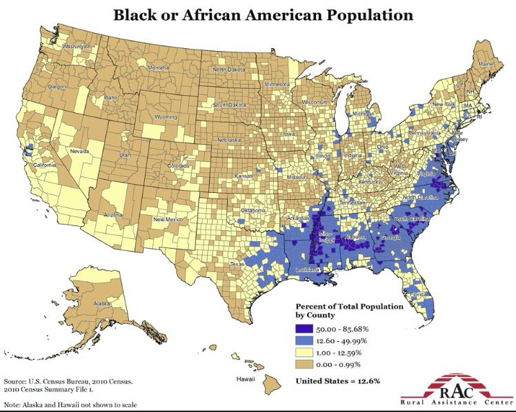 Map of US showing majority black counties