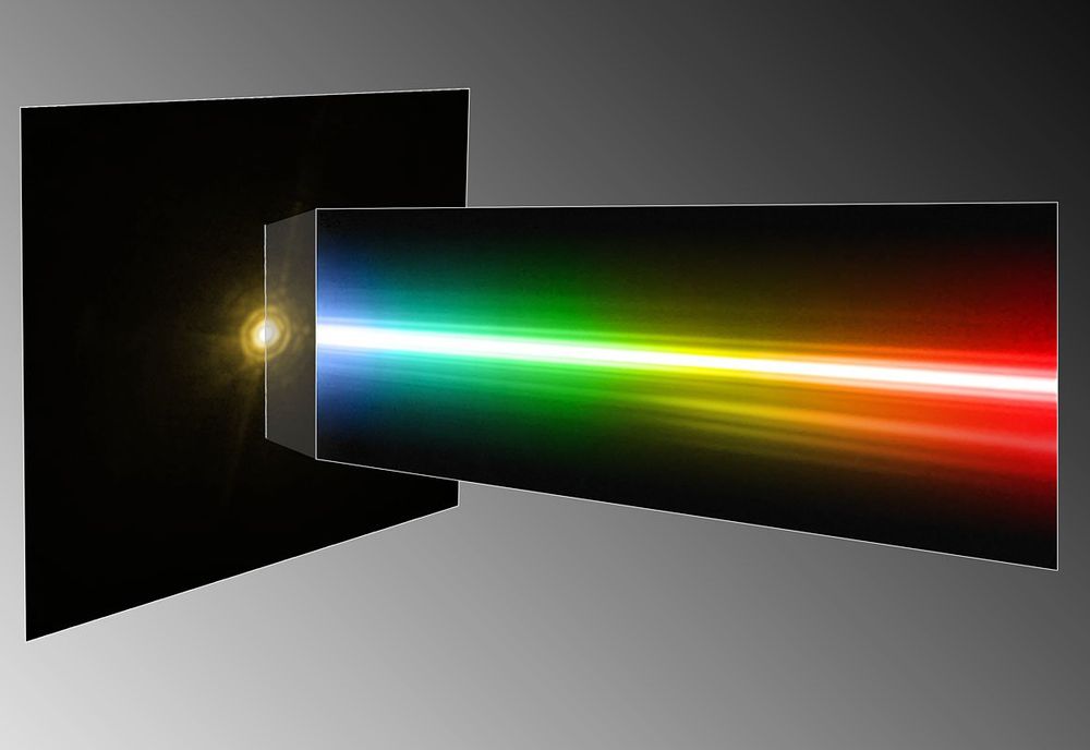 This image montage shows the image and the spectrum of a star and an exoplanet as seen with the NACO adaptive optics instrument on ESO’s Very Large Telescope. In the spectrum (right) several artefacts from the instrument are seen, such as internal reflections, or “ghosts”, and diffraction rings. Similarly, the image of the star (left) suffers from several diffraction artefacts, which should not be confused with the real signal of the exoplanet. Credit:
ESO/M. Janson