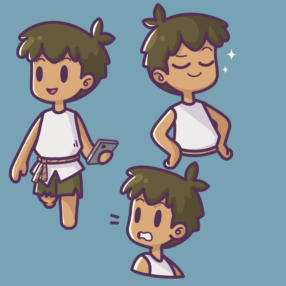 Three concept drawings of Merk from Castaways!