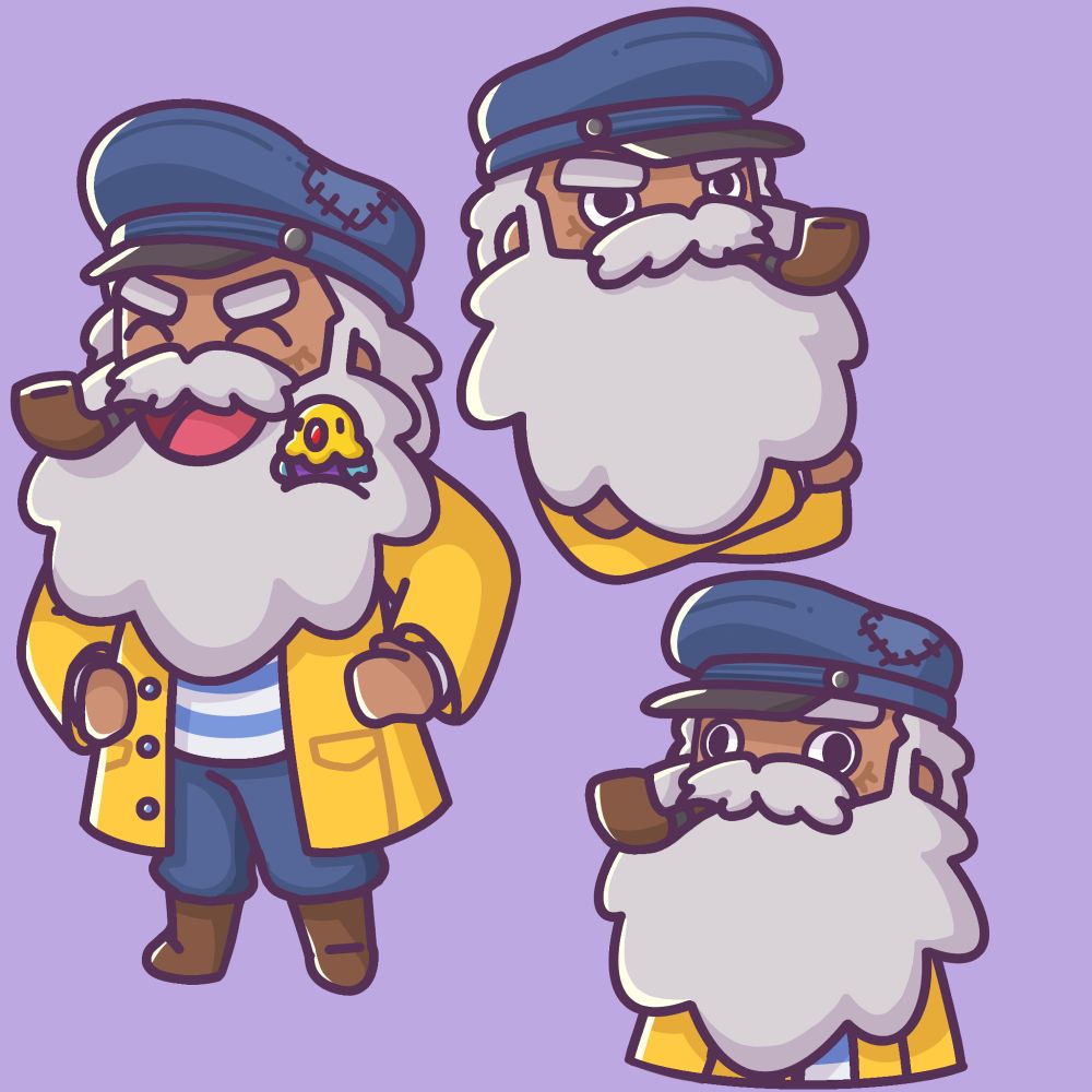 Three concept drawings of the Captain from Castaways!