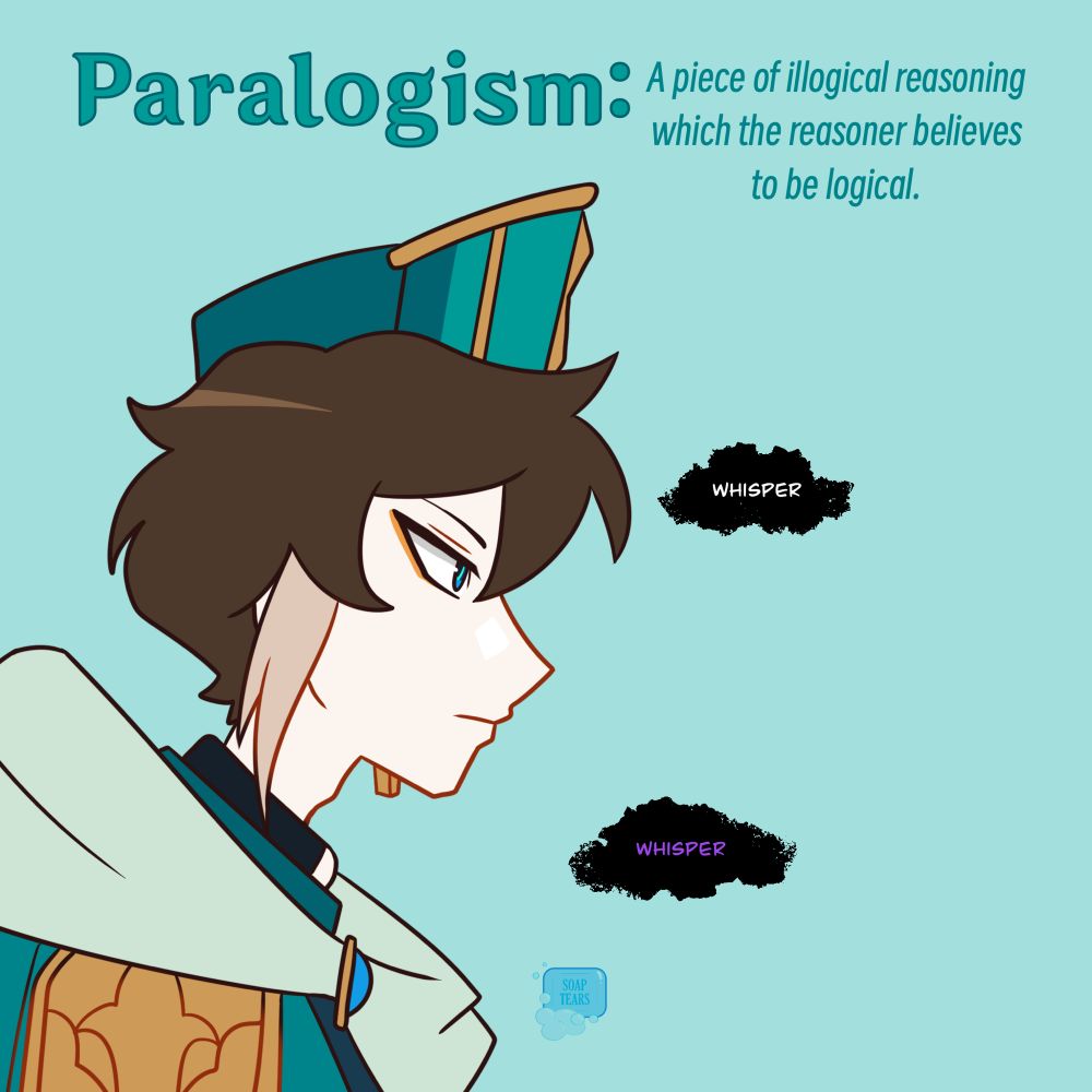 Paralogism: A piece of illogical reasoning which the reasoner believes to be logical

Yerik hearing the voice he believes to be Barbatos whispering in his ear