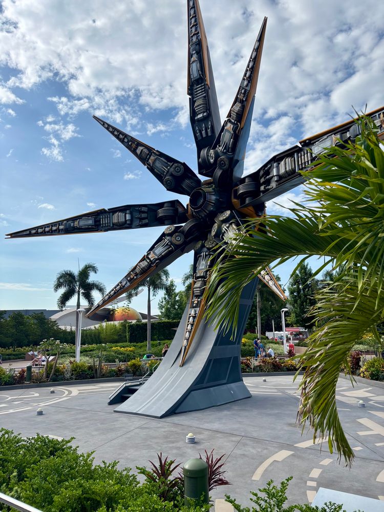 Guardians of the Galaxy Cosmic Rewind entrance at EPCOT with Mission Space in the background