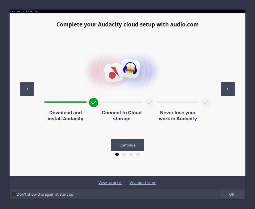 "Complete your Audacity could setup with audio.com"