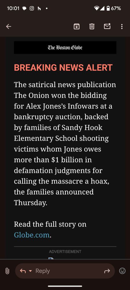 From The Boston Globe, The Onion buys Infowars at auction.