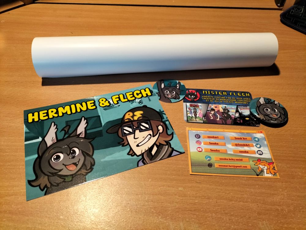 Les goodies de Mister Flech et Seoska dans le cadre de la campagne de financement KissKissBankBank pour leur projet d'animation 