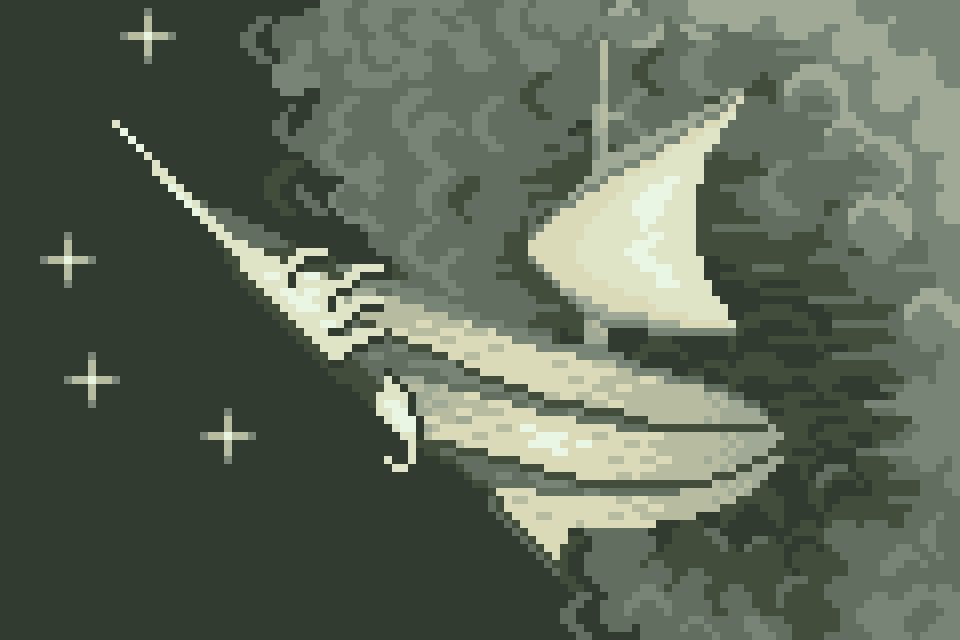 A pixel art flying boat