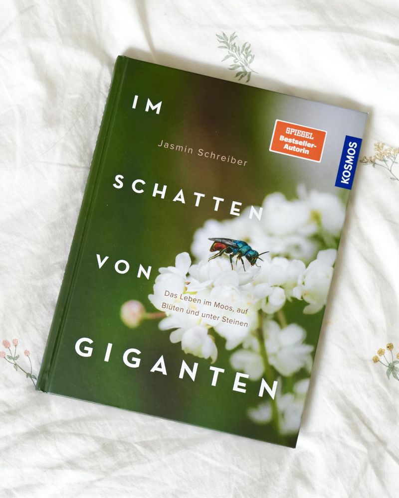 Das Cover vom im Schatten von Giganten. Darauf abgebildet ist eine kleine Juwelwespe
