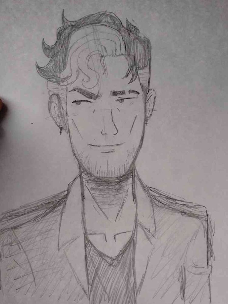 Rough sketch of another version of Marco with longer features, torso and up portrait