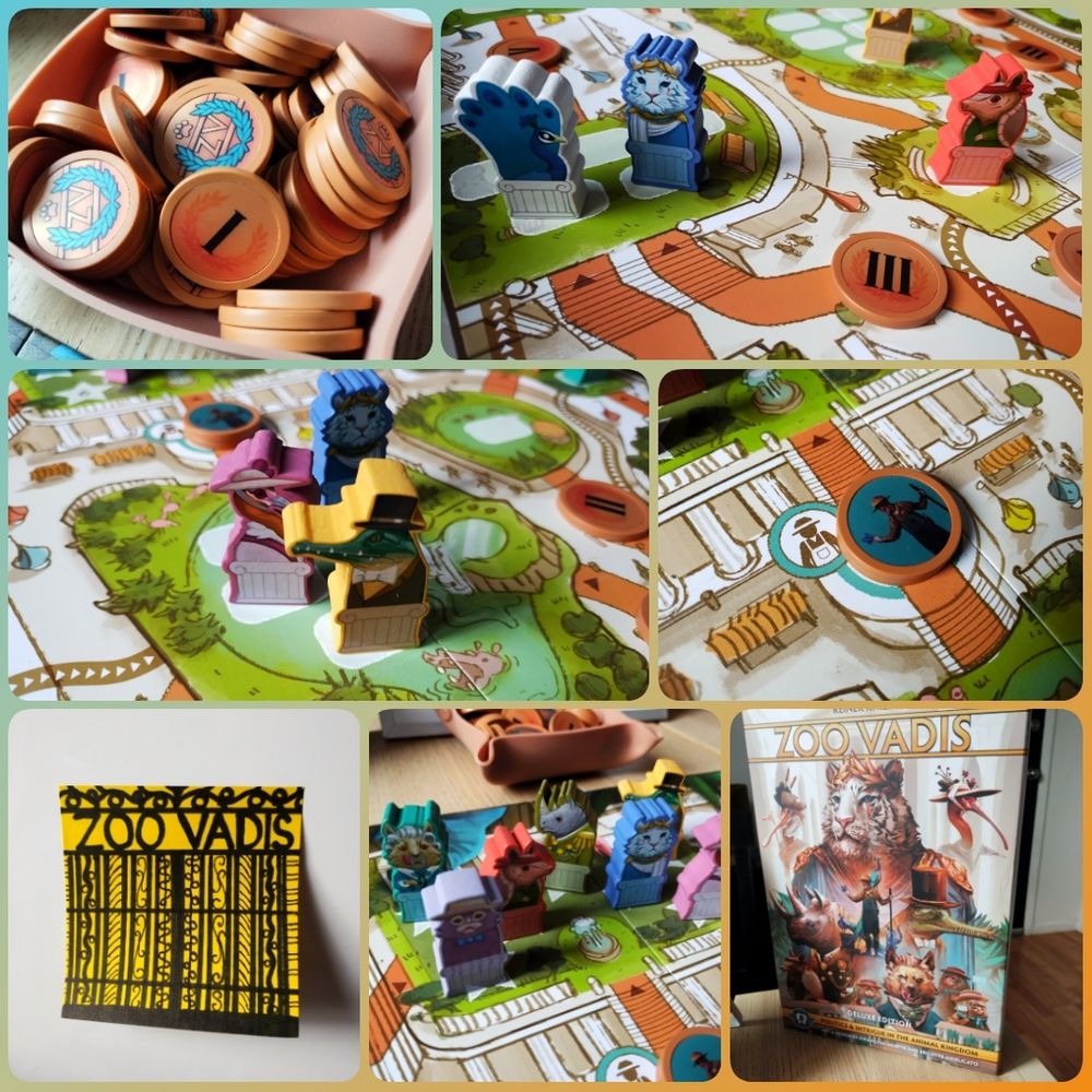 A collage of images of the game Zoo Vadis 