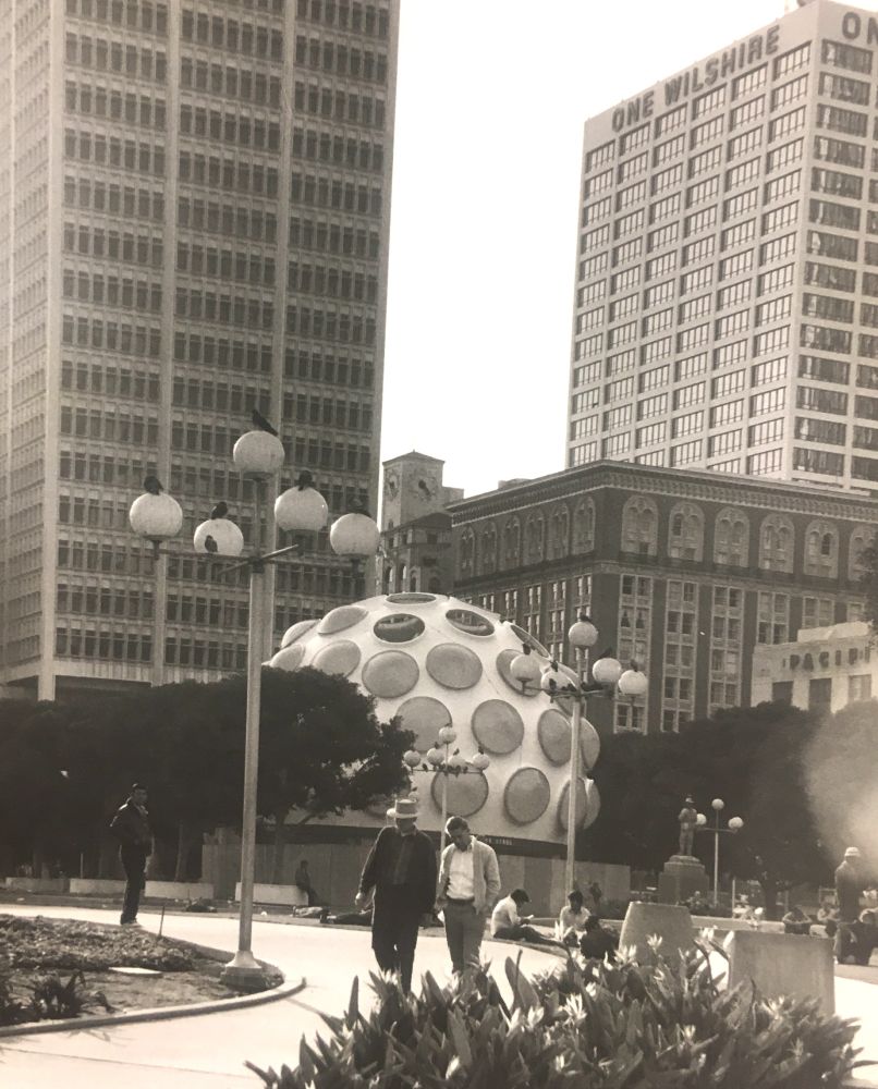 Photo of the geodesic dome in Pershing Square, courtesy of the Los Angeles City Archives. 