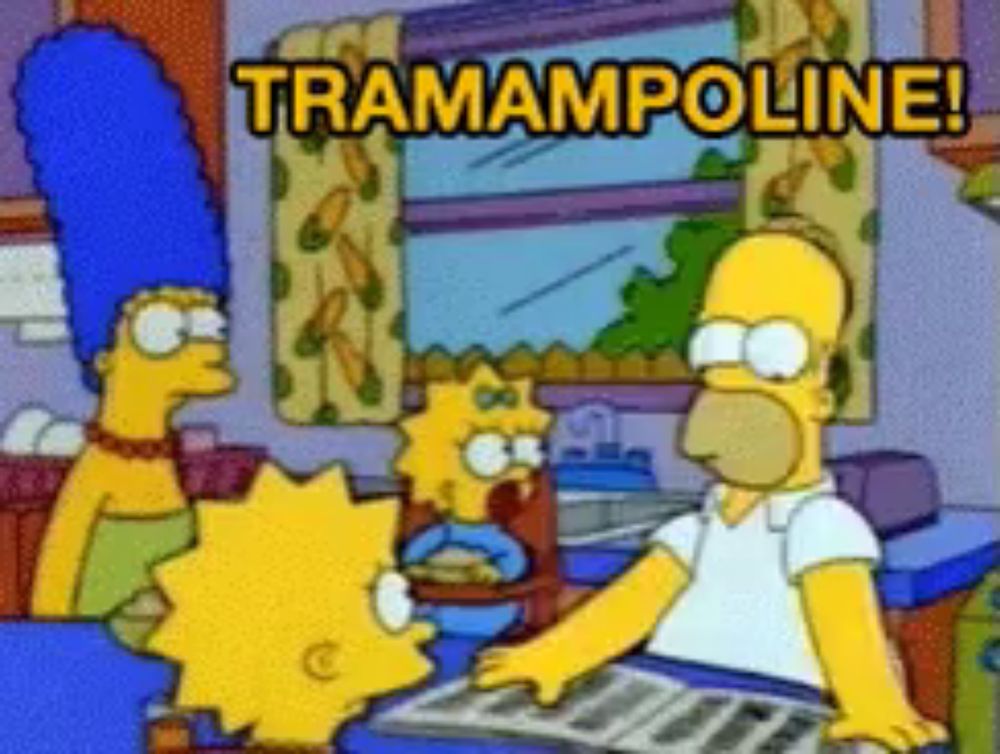 a cartoon of homer simpson and marge simpson with the words tramampoline