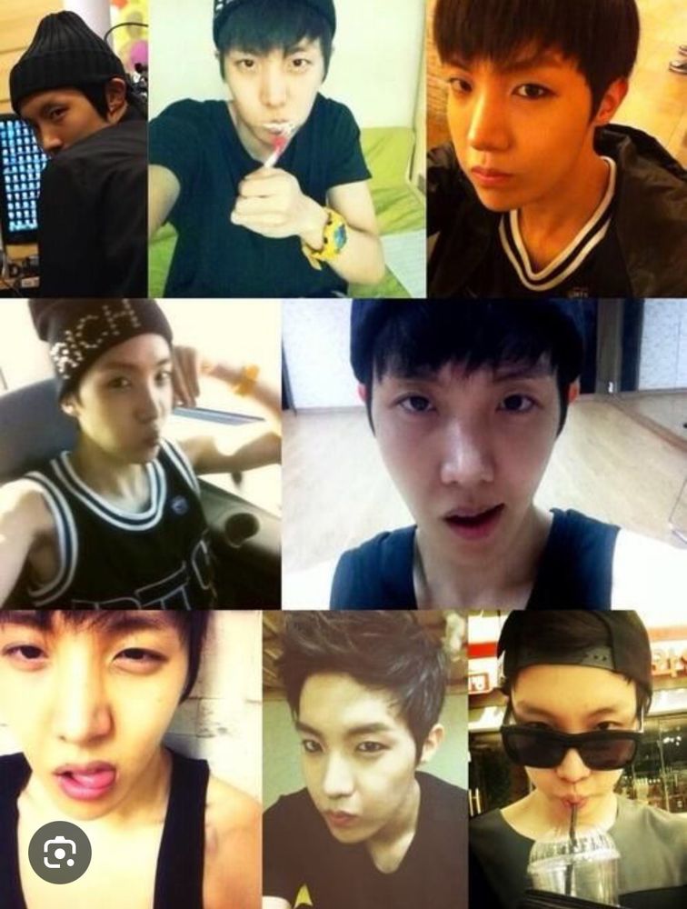 a collage of various fuckboy hobi selfies. they are all hobi looking like a goddamn FETUS, except he is still annoyingly good looking and has perfect skin. it's all selcas and 17yo me would have swooned over this little motherfucker and I HATE HIM (I love him) 