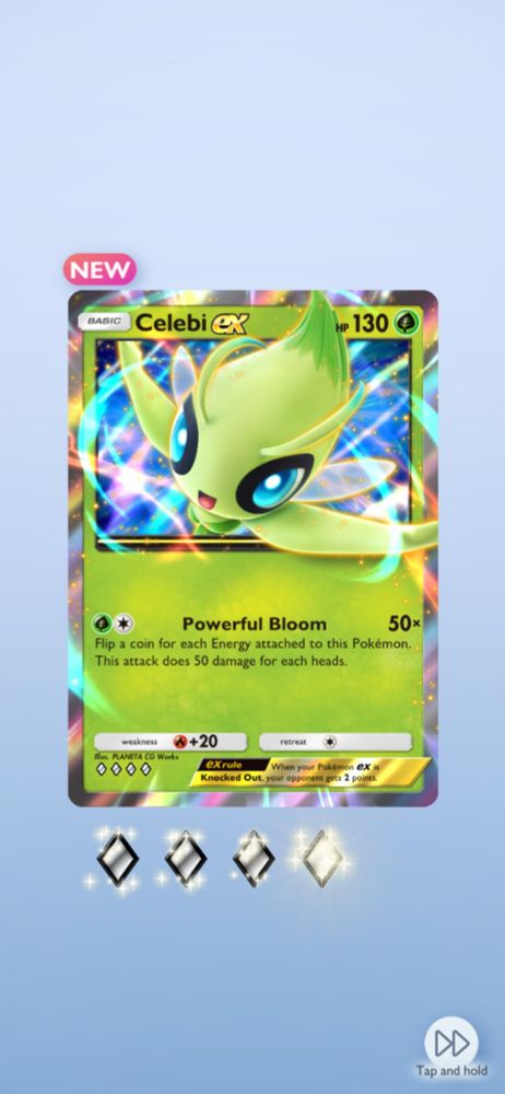 A screenshot of a Celebi EX card from pokemon TCG pocket, considered one of the strongest cards in the game. 