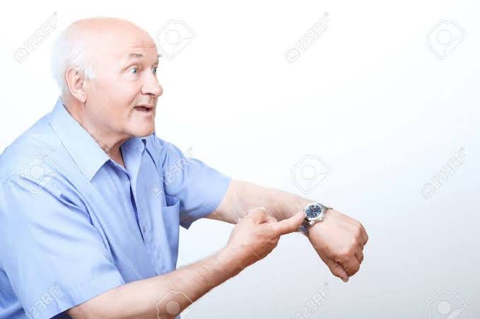 Old man pointing at watch (indicates that bloomberg should get their act together and hurry tf up)