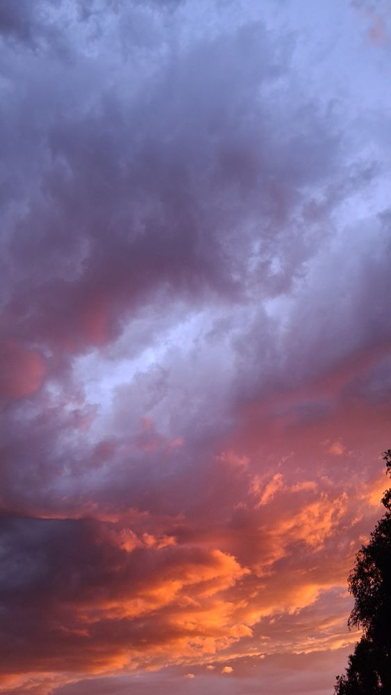 sunset with dark orange clouds with dark gray clouds above it.