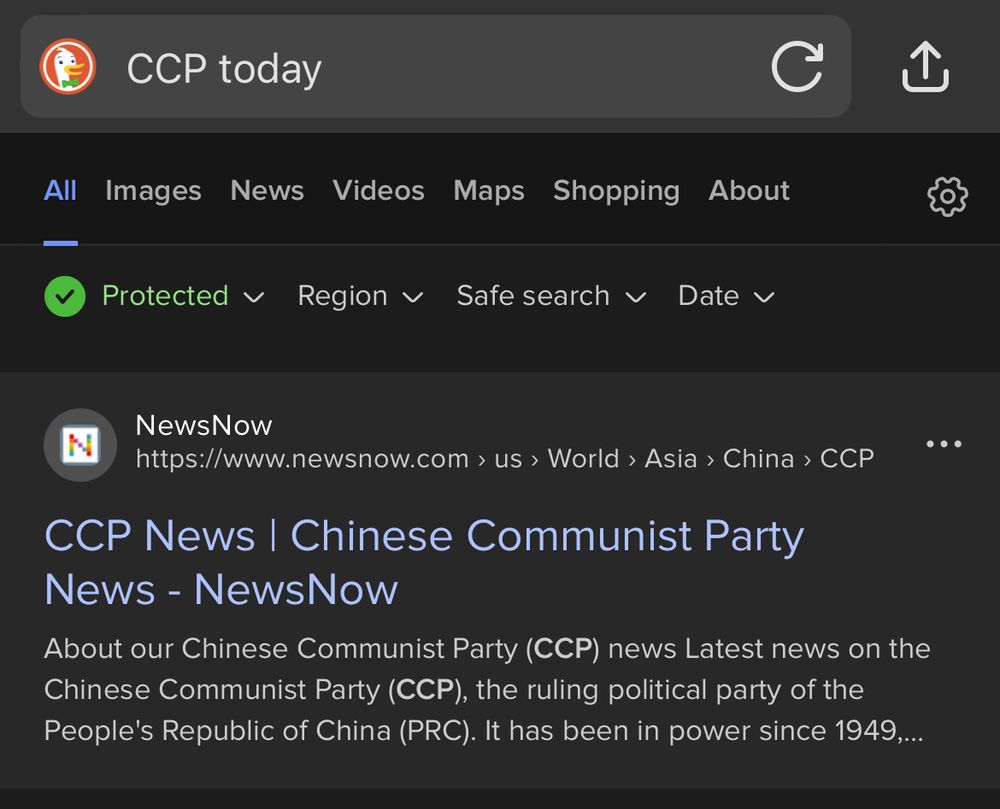 screenshot of DuckDuckGo. 