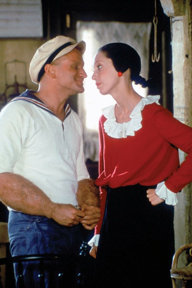 Robin Williams as Popeye and Shelly Duvall as Olive Oyl