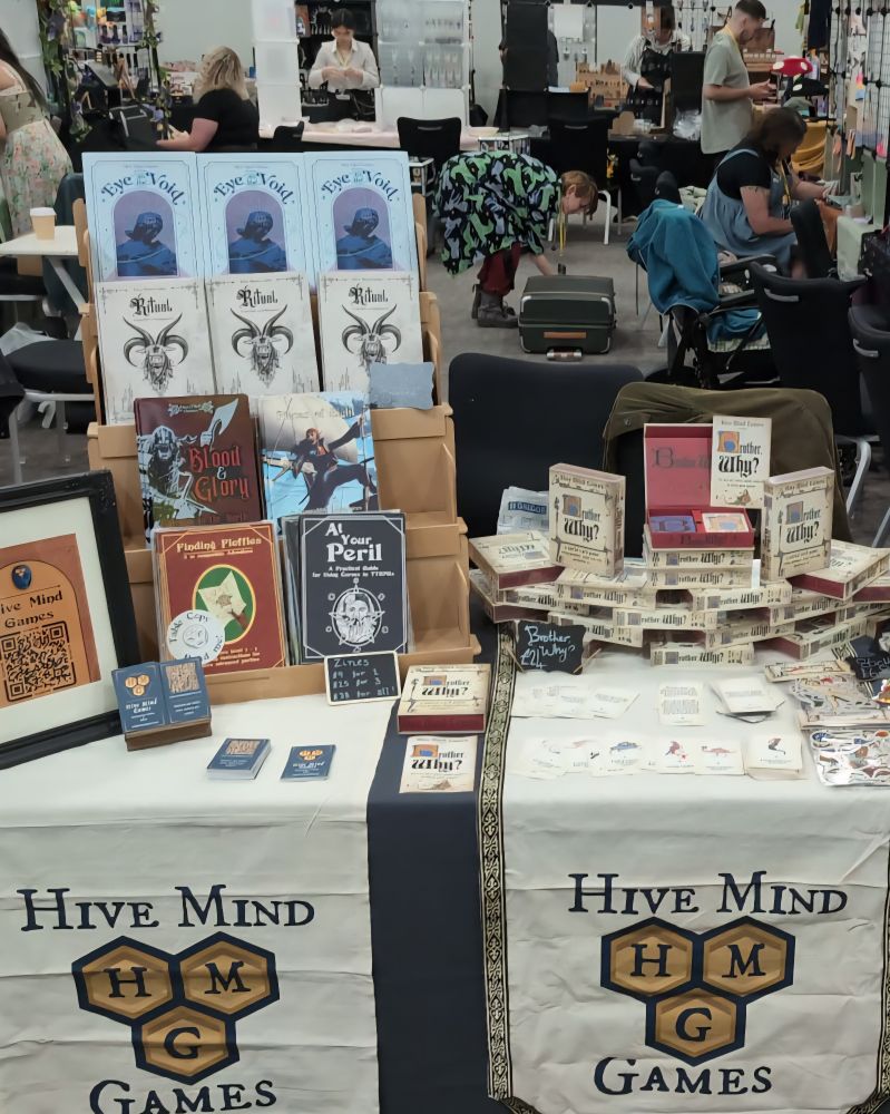 Picture of the HMG convention stall set up at the MCR Geek Fayre