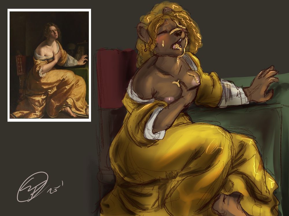 Uh oh, someone spilled honey all over her. 