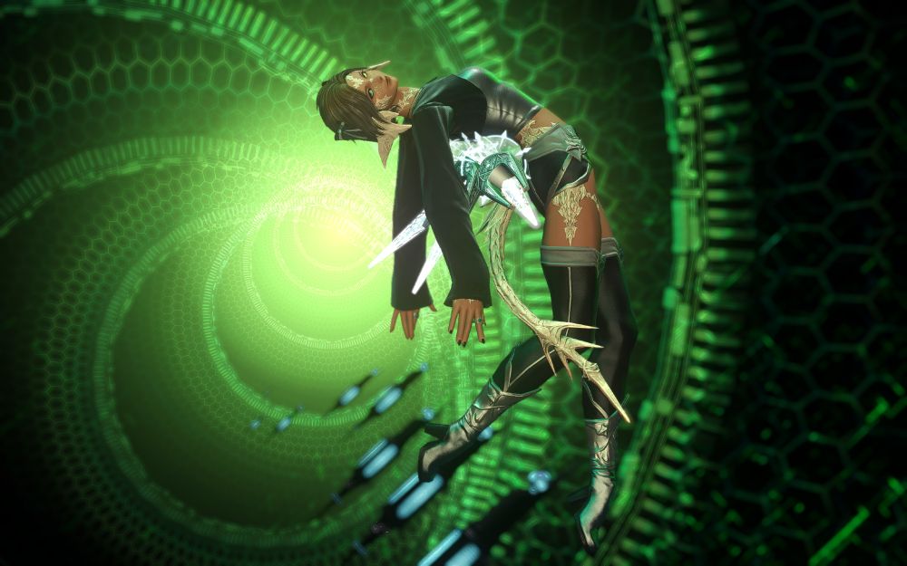 An image of Imani Delara in the Sigma Dreamscape. She is wearing  black and metallic silver outfit. She is floating with her nouliths serving as wings, she is smiking at the viewer.