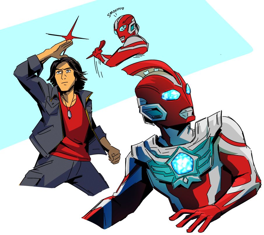 A couple of loose, colored drawings of Sorato and Omega from Ultraman Omega