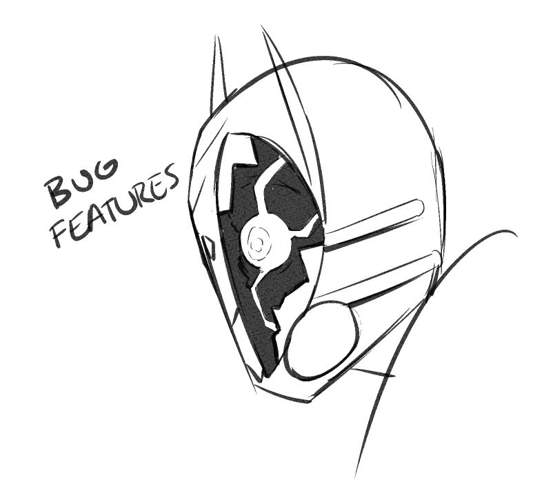 One large, bugged eye glows inside the dark hollow of Break's mask.  there are glowing scars that radiate from it.