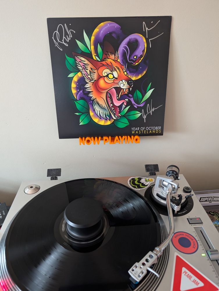 Current picture of the Year of October LP "Wastelands" on black vinyl spinning on an Audio-Technica AT-LP120-USB direct drive turntable.