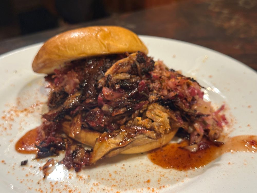 Pulled pork barbecue sandwich with fried coleslaw