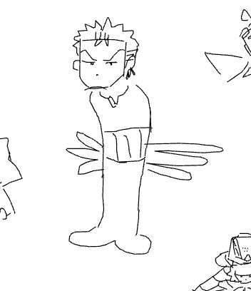 a mouse drawn, low detail doodle of zoro