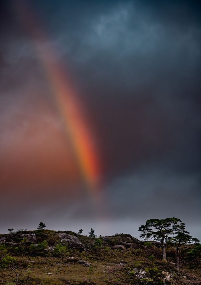 Rainbow in a dark sky.