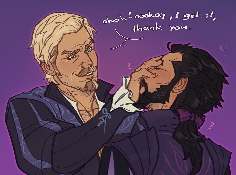 lucanis dear the party isn't over yet please wait till you get home. i think alcohol makes this man too bold. murat actually loves to remind lucanis next morning about all the beautiful phrases he said to him earlier. loves to hear all the 