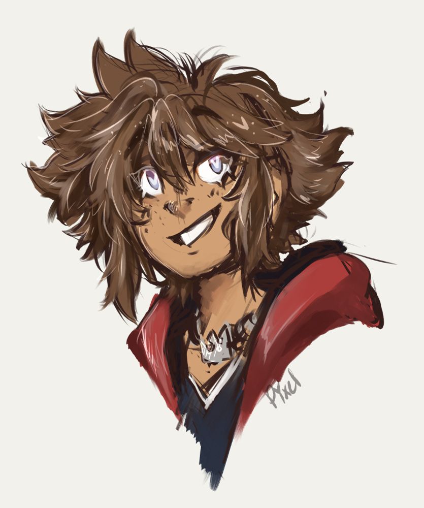 colored sketch bust of sora from kingdom hearts