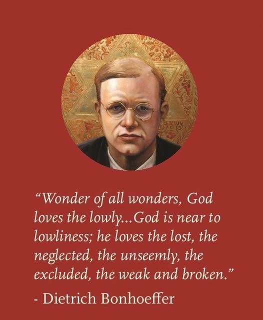 The image includes the quotation shared in the main post along with a picture of Dietrich Bonhoeffer (a younger white man with short brown hair, wearing round glasses).