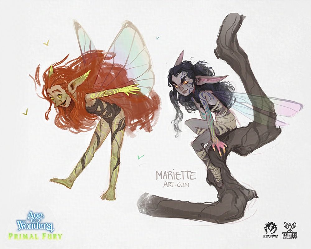 two fairy concept sketches