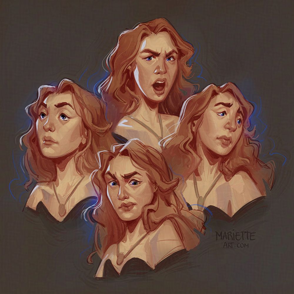 expression sheet of a redheaded girl