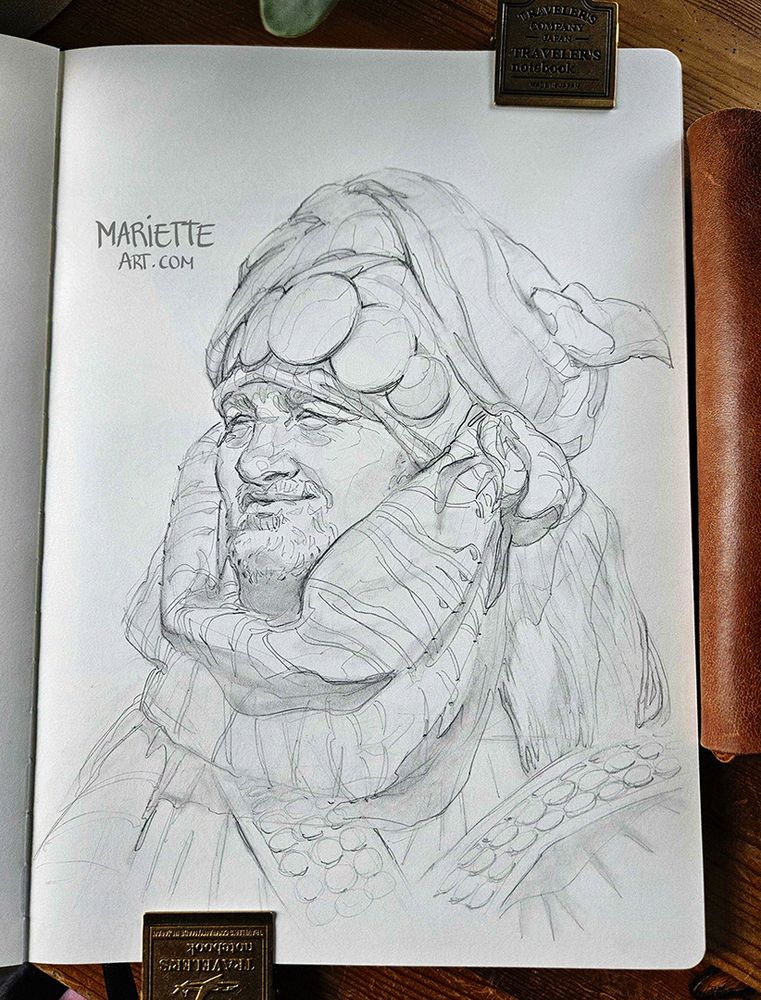 Traditional drawing of a man wrapped in fabric