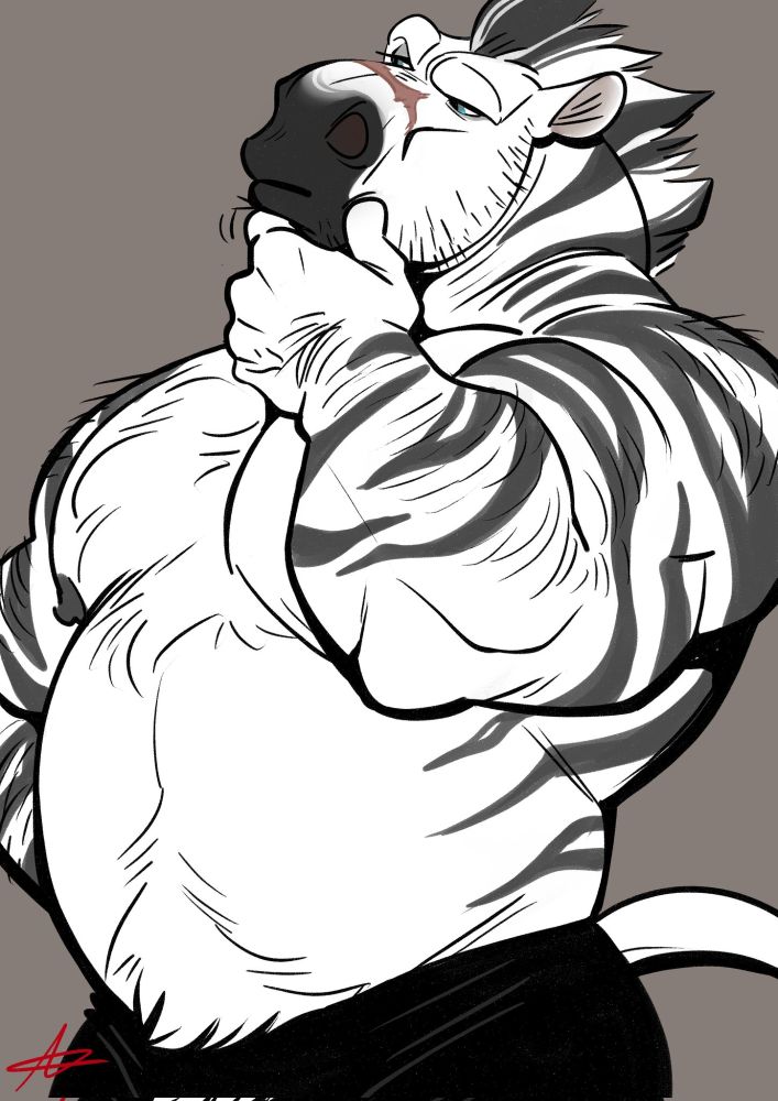 Antonio the zebra standing with his hand under his chin showing he's in deep thought~

#furry #furryart #furrycommission #tricomm