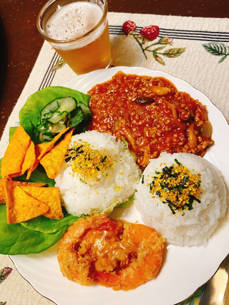 ガーリックシュリンプとボロネーゼハヤシ