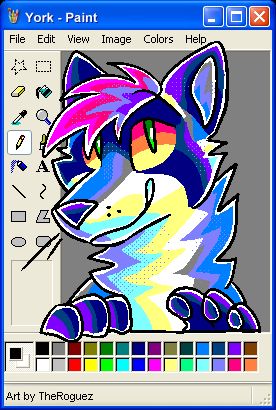 Art of York Raccoon, a pink haired raccoon, drawn in an MSPaint style. He's sitting in the middle of the MSPaint window titled York - Paint overlapping some of the GUI.