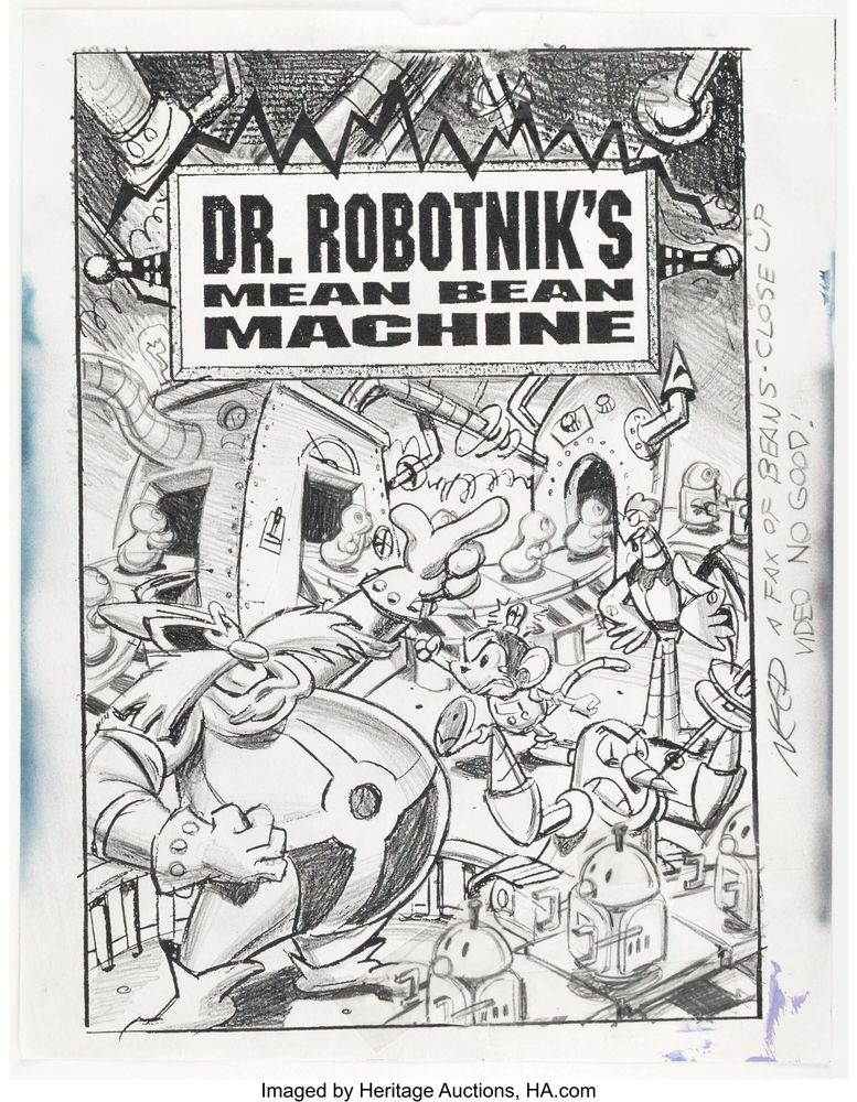 Dr Robotnik and his robots near a machine.