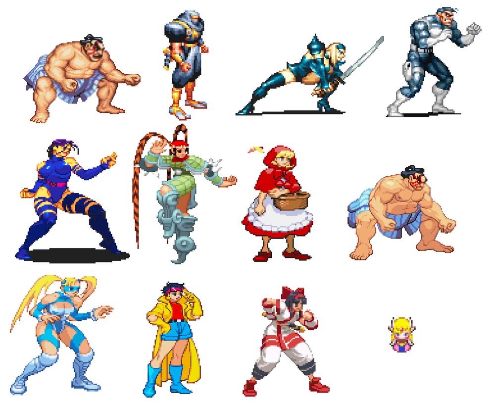 Some of the characters animated by Eri Nakamura: 3 rows of 4 sprites