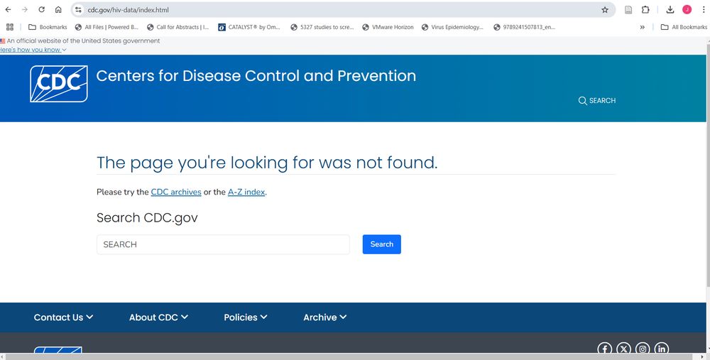 Screenshot of landing page for CDC HIV data showing it is no longer available.