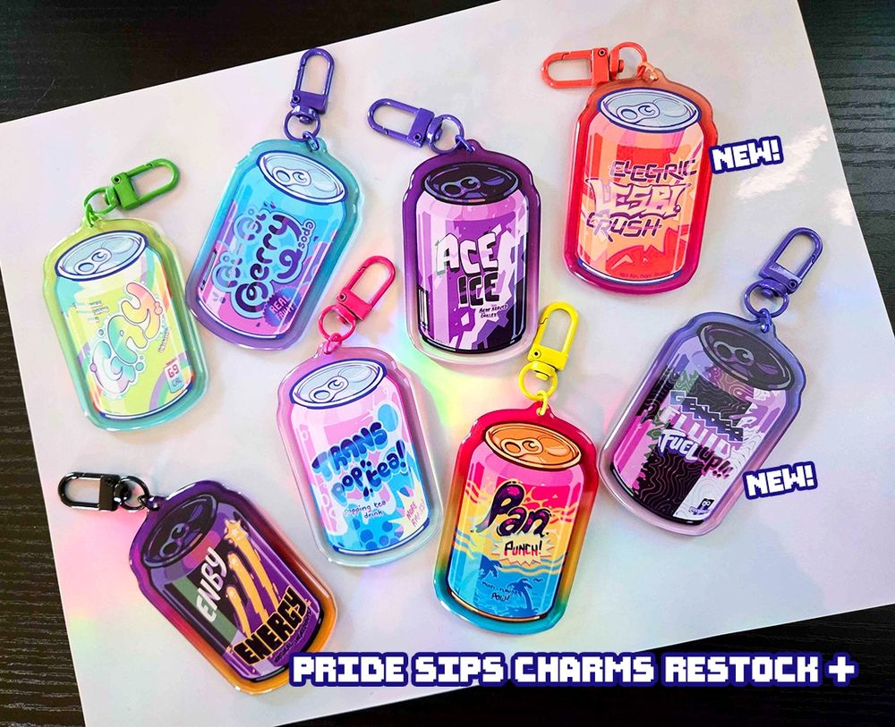 Pride Sips charms - 8 designs now available and previously sold out designs are now back in stock