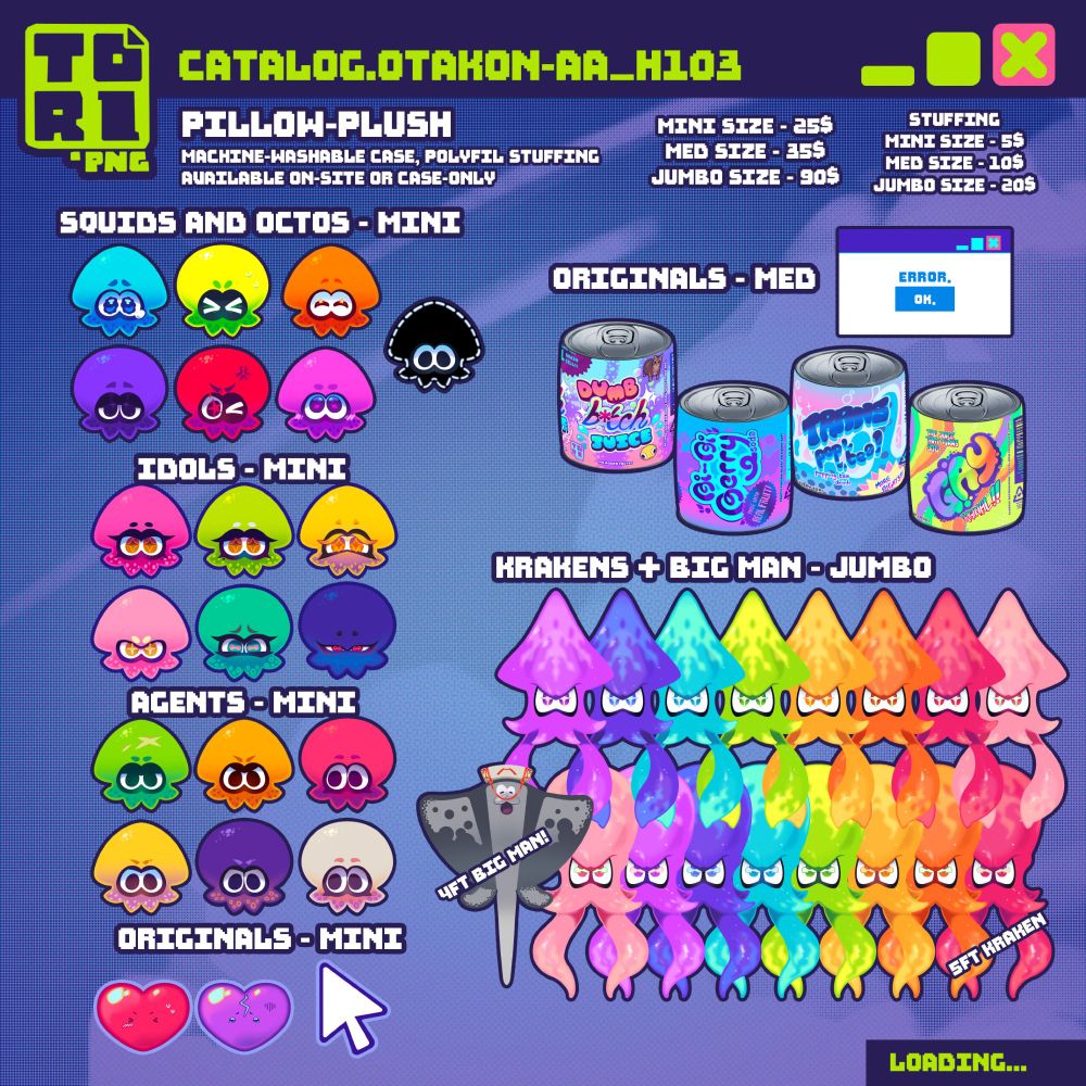 TORI.PNG H103 artist alley catalog for Otakon 2025 - page 2

Featuring throw pillows