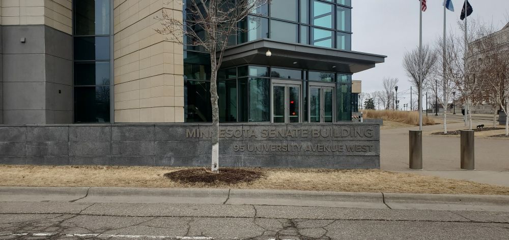 Minnesota Senate Building in May 2025, showing building sign letters in the Proxima Nova Extrabold font.