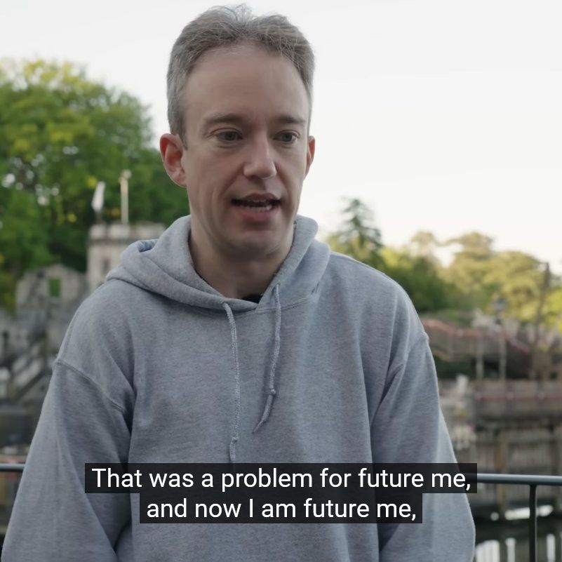 Tom Scott looking distraught captioned this was a problem for future me and now i am future me