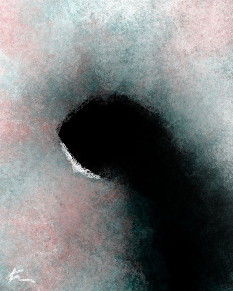 Dreamy digital painting of an obscured, contemplative figure.